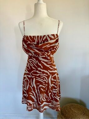 Le Lis Rust and White Zebra Cowl Neck Mini Dress
